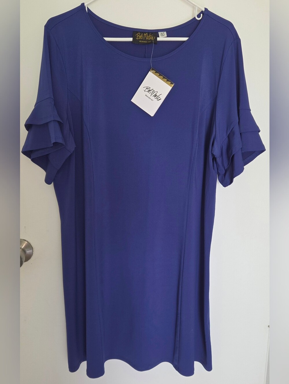 Bob Mackie Deep Blue Ruffle Sleeve Tunic Top